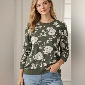Honeydew Green Floral Crewneck Sweatshirt Women’s Large Soft Stretch